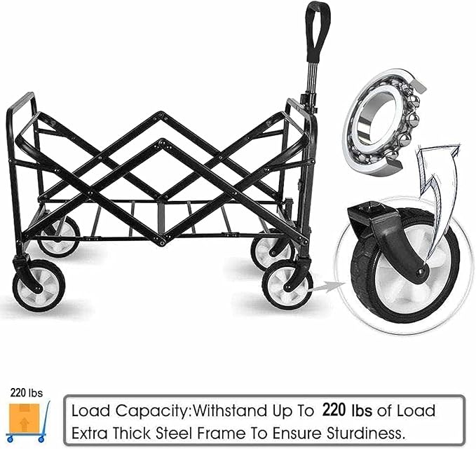 iHomey Collapsible Foldable Cart, Beach Cart Large Capacity, Heavy Duty Folding Wagon Portable, Collapsible Wagon for Sports, Shopping, Camping (Black)