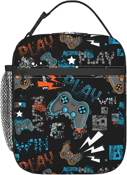 Cool Video Game Joystick Funny Portable Black Lunch Bag Insulated Lunch Box Reusable Totes For Women Men Work Picnic Camping Travel