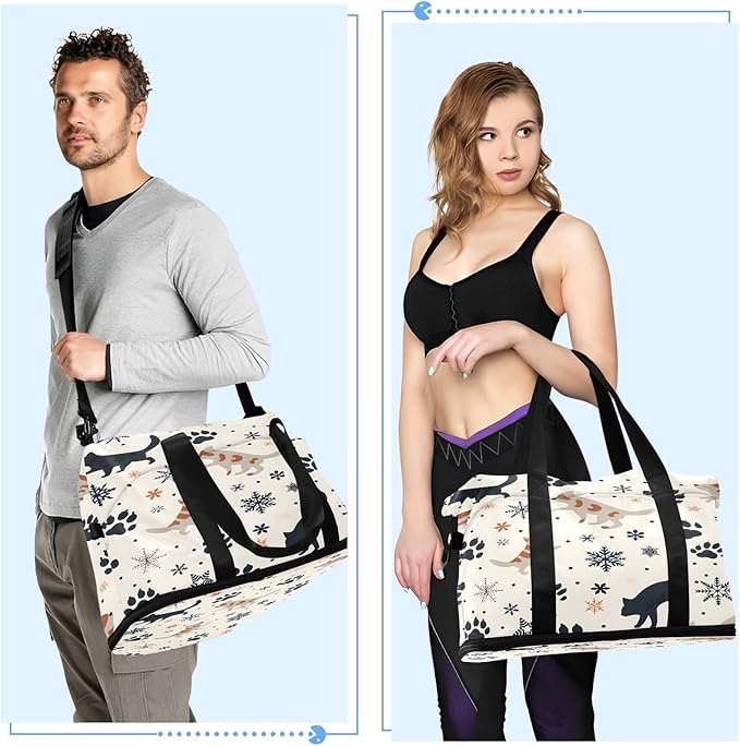 Christmas Snow Cat Travel Duffel Bag Waterproof Gym Sport Tote Bag Carry On Weekender Bag with Compartment
