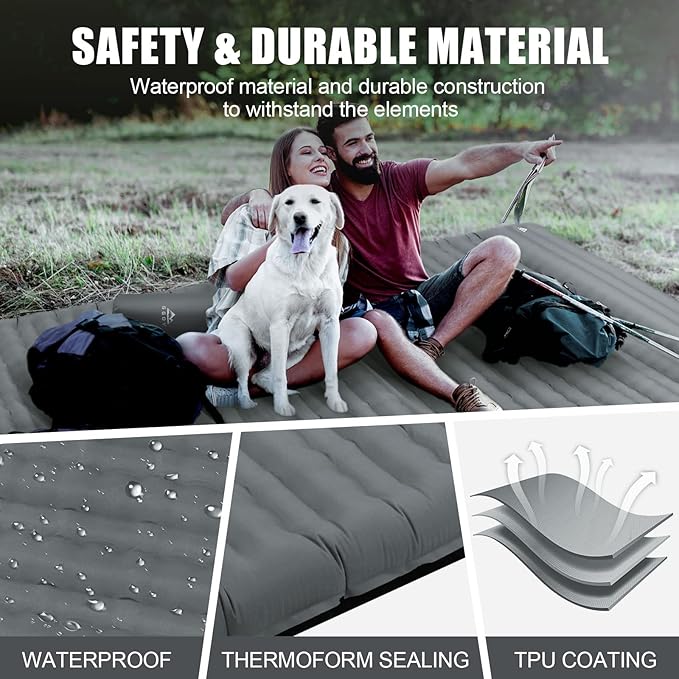 Double Sleeping Pad for Camping with Built-in Foot Pump, Extra Thick 4.7 Inch Inflatable Sleeping Pat and Pillow for Backpacking, Hiking, and Traveling