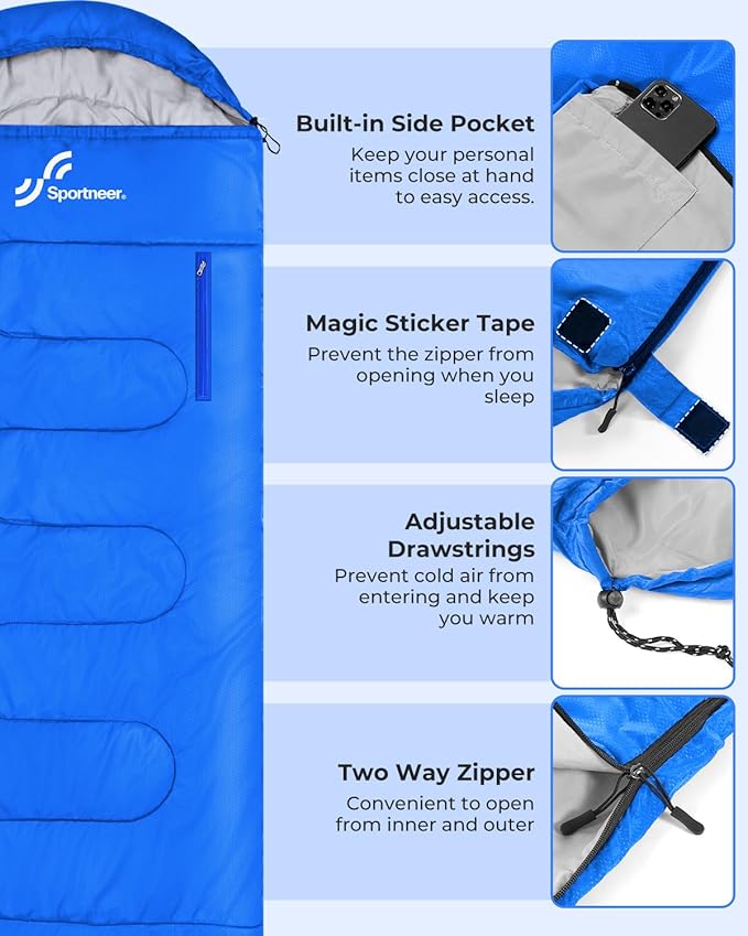 Sportneer Sleeping Bag - Wearable for Adults & Kids with Arm Zipper Holes in Cold & Warm Weather, Waterproof Portable Sleeping Bag for Camping, Hiking, Backpacking, Outdoor Travel