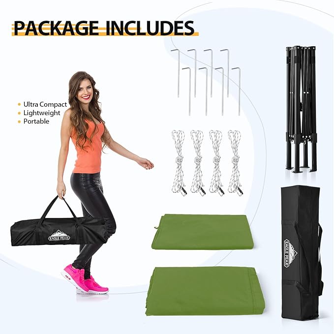 EAGLE PEAK Flex Ultra Compact 4x4 Pop-up Canopy, Sun Shelter, Changing Room, Portable Privacy Canopy Cabana for Pool, Fashion Photoshoots, or Camping, 4x4 ft, Army Green