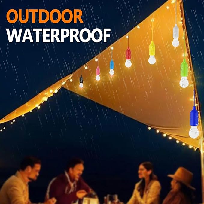 LED Pull Cord Light Bulb 4 Pack, LED Camping Lantern Lights Hanging Tent Lamp Light Bulbs for Camping, Hiking, Home Decor, Hurricane Emergency, Storms, Outages and More (4pcs Black)