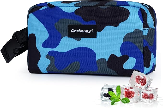 Cerbonny Small Insulated Cooler Bag, Freezable Lunch Bag for Work School Travel, 2.2L, Blue Camo