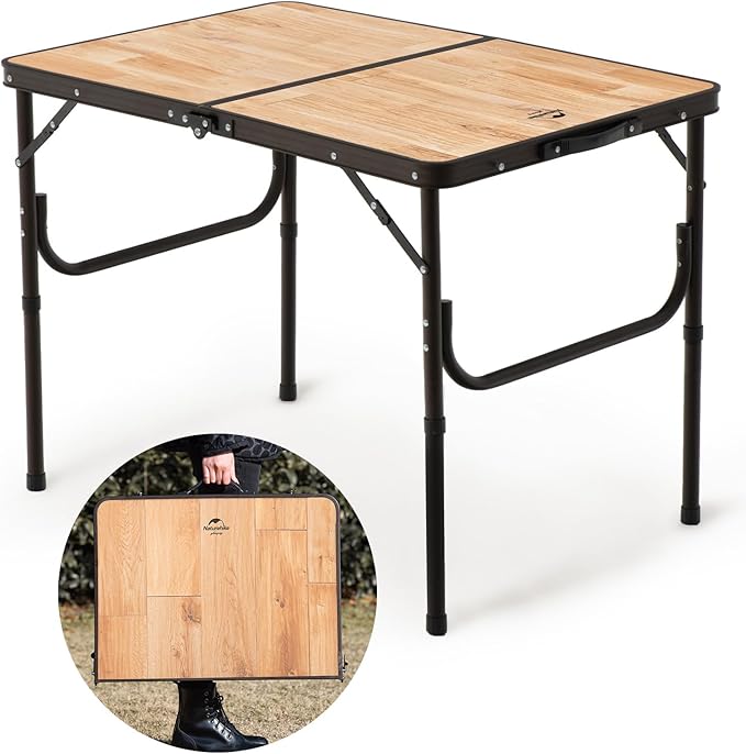 Naturehike Large Camping Folding Table Beach, Portable Camping Side Tables with Adjustable Legs, Tent Table Folding Camp Table with Carry Bag for Outdoor Camping, Cooking, BBQ, Travel - Wood
