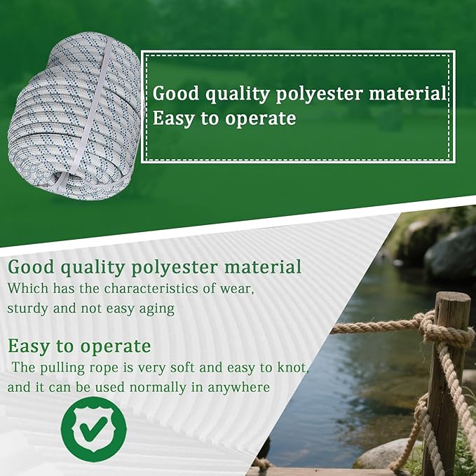 3/4 in 150 FT Braided Rope 16500 LBS Breaking Strength High Force Polyester Rope Suitable for Swing Camping Tree Work Arborist Rigging White Grey Blue