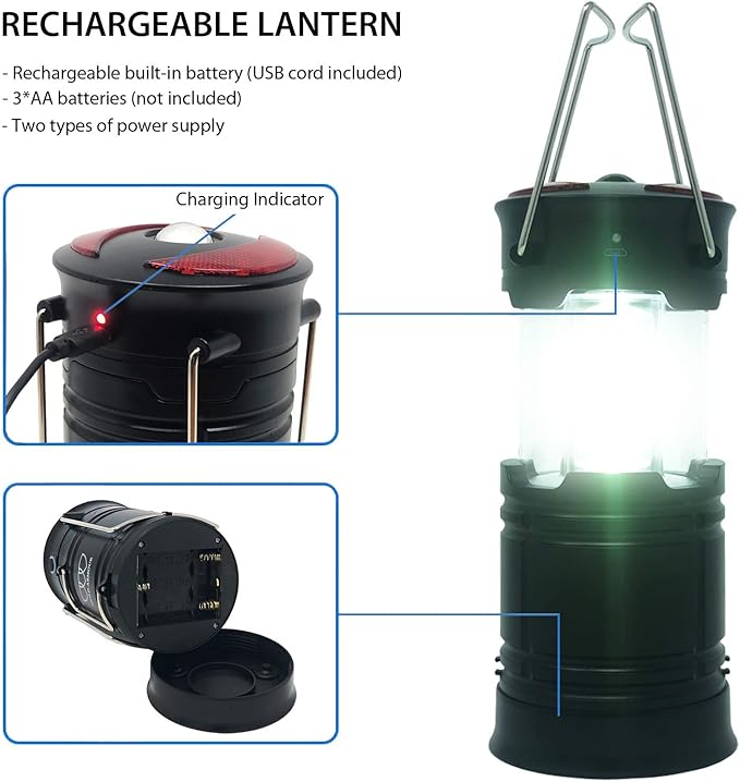 Gold Armour Camping Lantern - LED Lantern with 4 Mode, Rechargeable Lights with Magnetic Base for Emergency Hurricane Camping Essentials Gear Accessories (Set of 2)