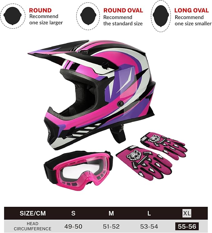 TCT-MOTORPARTS DOT Youth Kids Motocross ATV Full Face Helmets for Offroad Street Dirt Bike Go-Kart BMX MX Rose Red X-Large