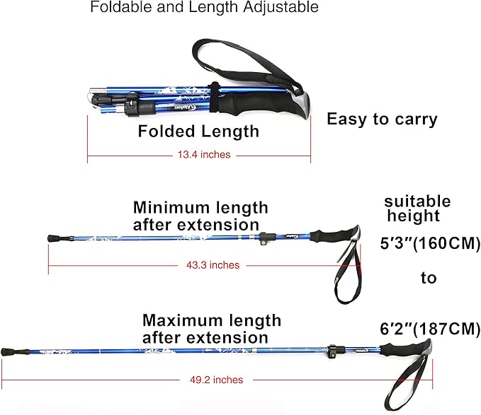 Aluminum Collapsible Ultralight Travel Trekking Hiking Pole for Men and Women