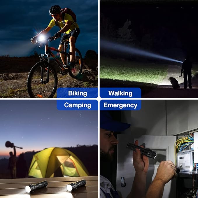 RECHOO Tactical Flashlight 4 Pack, Bright Zoomable LED Flashlight with High Lumens and 5 Modes, Waterproof Portable Pocket Flash Light for Emergency, Camping, and Outdoor Use - S1500