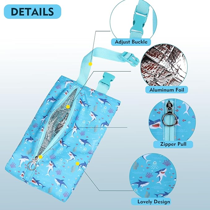 Insulated Snack Bag, Freezable Small Cooler Bag with Zipper and Adjustable Buckle, Rectangular Thermal Cooler Bag