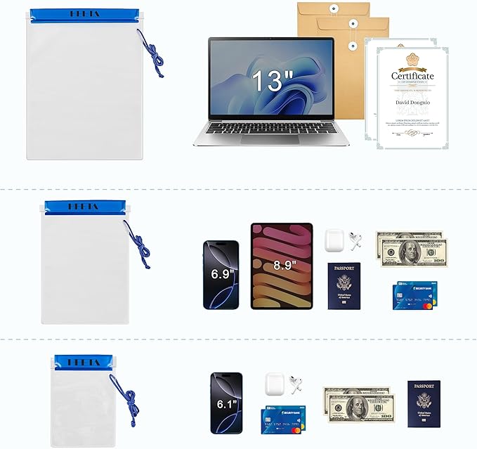 HEETA 5-Pack Clear Waterproof Dry Bag, Water Tight Cases Pouch Dry Bags for Camera Mobile Phone Maps, Kayaking Boating Document Holder