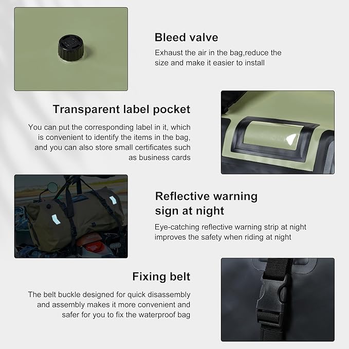 Waterproof Duffel Bag，Roll-Top Heavy Duty Dry Duffle Bag，Motorcycle Dry Bag，with Large Storage Space, Perfect for Traveling, Camping, Kayaking, Fishing & Canoeing (Carbon fiber black, 66L)