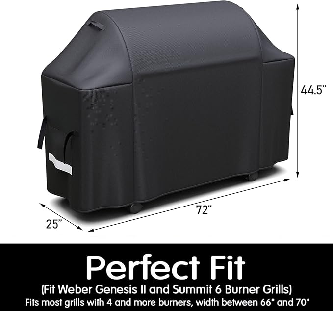 Grisun 7132 Grill Cover for Weber Genesis II and Summit 6 Burner Grill, XX-Large Gas Grill Cover Fits for Weber, Nexgrill, Charbroil and More, Waterproof, Anti-Fade Heavy-Duty 600 D Polyester, 72 Inch