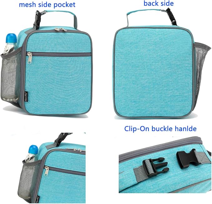 FlowFly Kids Lunch box Insulated Soft Bag Mini Cooler Back to School Thermal Meal Tote Kit for Girls, Boys, Sea Blue