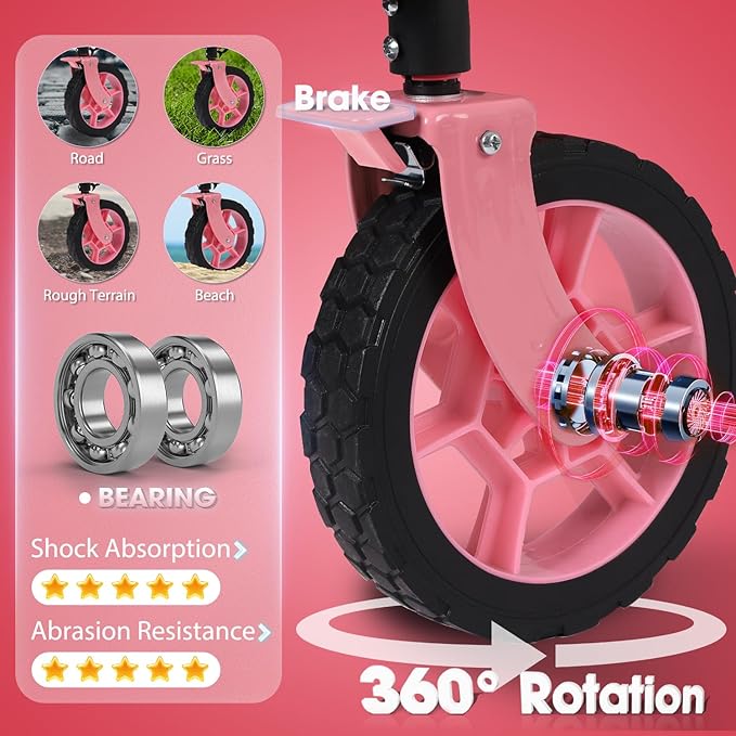 Sekey 220L Collapsible Foldable Wagon with 330lbs Weight Capacity, Heavy Duty Folding Wagon Cart with Big All-Terrain Wheels & Drink Holders (Black&Pink)
