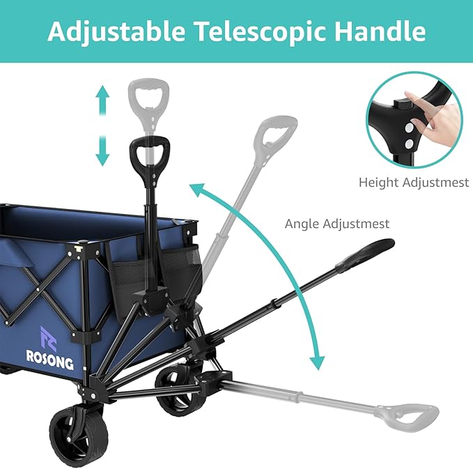 Folding Wagon Cart with Wheels Foldable - Collapsible Wagons Carts Heavy Duty, Fold Up Portable Utility Wagon for Grocery Beach Sports Fishing Camping Shopping Navy