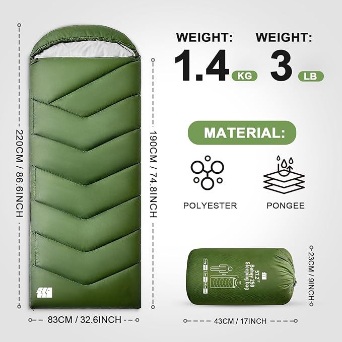 Sleeping Bags for Adults Cold Weather,Portable, Waterproof,Lightweight Sleeping Bag for Tall Girls Boys with Compression Sack for Warm Camping, Hiking, Outdoor & Indoor