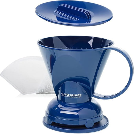 Clever Coffee Dripper and Filters, Large 18 oz (Royal Blue)| Barista's Choice| Safe BPA Free Plastic|Includes 100 Filters