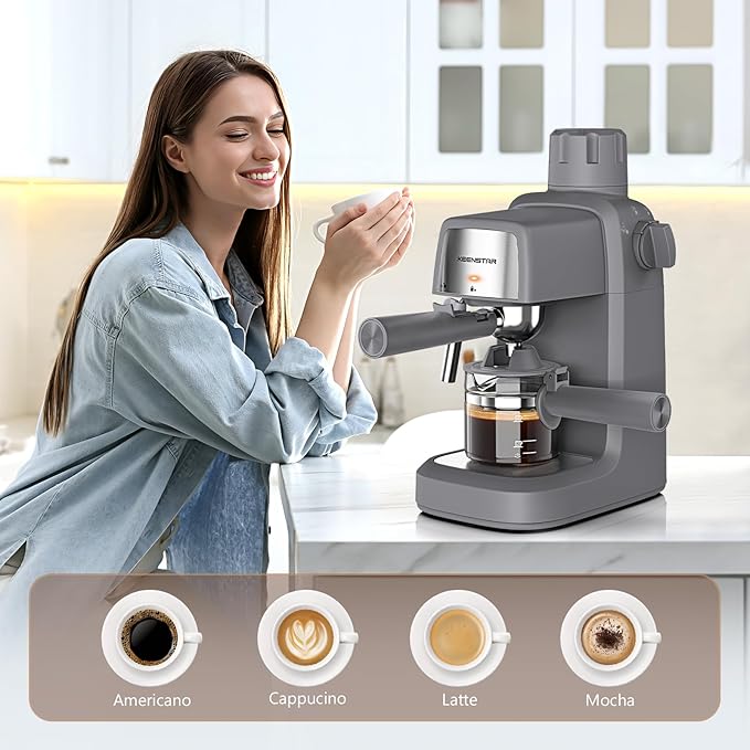 3.5Bar Espresso Machine with Milk Frother, 800W Compact Espresso and Cappuccino Machine with Preheating Function, 4 Cup Espresso Maker for Cappuccino or Latte, Gift for Coffee Lover