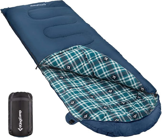 KingCamp Sleeping Bag for Adults, Cold Weather & Warm XL Big and Tall Flannel Sleeping Bags with Compression Sack Portable Waterproof Essentials Gear Accessories for Outdoor Camping