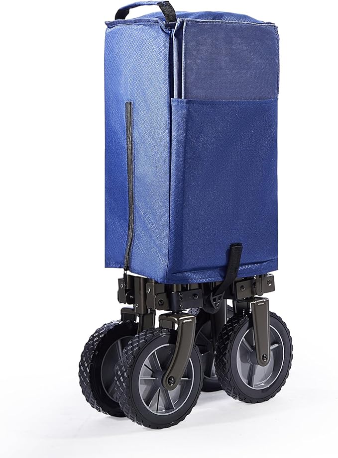 TIMBER RIDGE Tailgate Collapsible Folding Wagon Cart, Heavy Duty Utility Push Pull Beach Wagon Foldable, Outdoor Grocery Cart with Side Pockets for Camping, Garden, Shopping, Holds 225 lbs, Blue