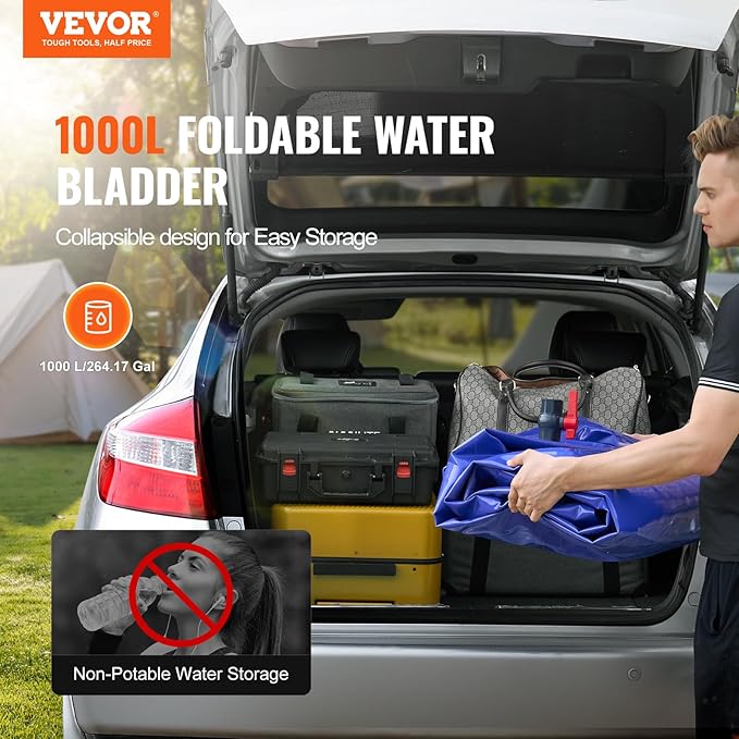 VEVOR 1000L/264 Gallon Water Storage Bladder, RV Water Tank, 1000D Blue PVC Collapsible Water Storage Containers, Large Capacity Soft Water Bag, Portable Water Bladder, for Garden Irrigation, Camping