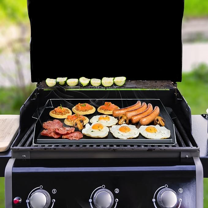 Universal Cast Iron Griddle 17" X 13",Stove Top Griddle for Gas Grills,Fire Pits,And Ovens,Nonstick Coating Teppanyaki Griddle Pan for Stove Top With Extra High Sidewalls for Outdoor Cooking