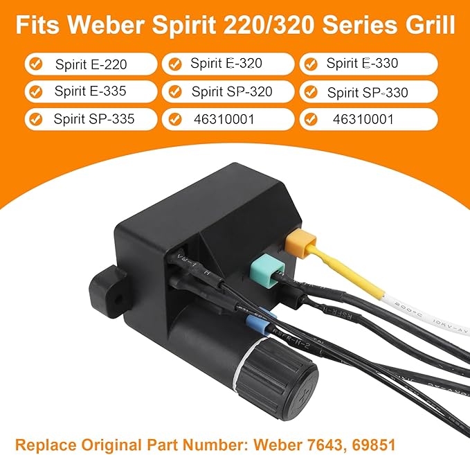 SafBbcue 7643 Igniter Kit Ignitor Button Replacement for Weber Spirit 300 Series 69851 Igniter Fits Spirit 220 & 320 Gas Grills for Spirit E-220/320/330/335 Grill with Front-Mounted Control Panels
