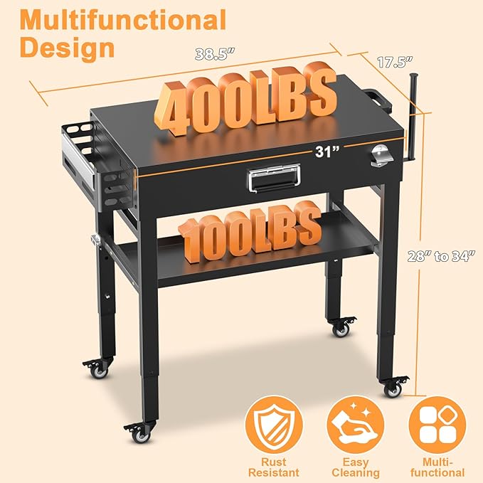 28" and 34" Upgrade Height & Quick-Fold Portable Grill Cart for Ninja Woodfire (OG700 Series), Blackstone 17"/22" Griddle, Pizza Oven – Outdoor Ninja Grill Stand with 4 Swivel Wheels