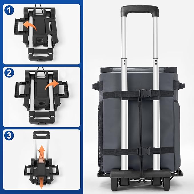 Odoland 48/72 Cans Soft Cooler with Wheels and Handle Collapsible Ice Chest Rolling Coolers on Wheels for Beach Camping Travel and Picnic