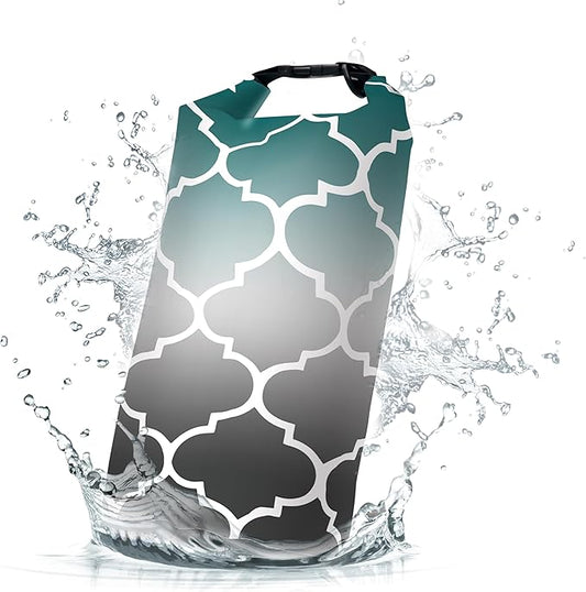 Waterproof Dry Bag,Roll Top Retro Teal Moroccan Geometric Waterproof Backpack 5L/10L/20L Floating and Lightweight Bags for Kayaking, Boating, Fishing, Swimming and Camping