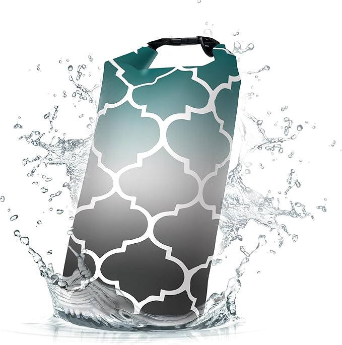 Waterproof Dry Bag,Roll Top Retro Teal Moroccan Geometric Small Waterproof Backpack 5L/10L/20L Floating and Lightweight Bags for Kayaking, Boating, Fishing, Swimming and Camping