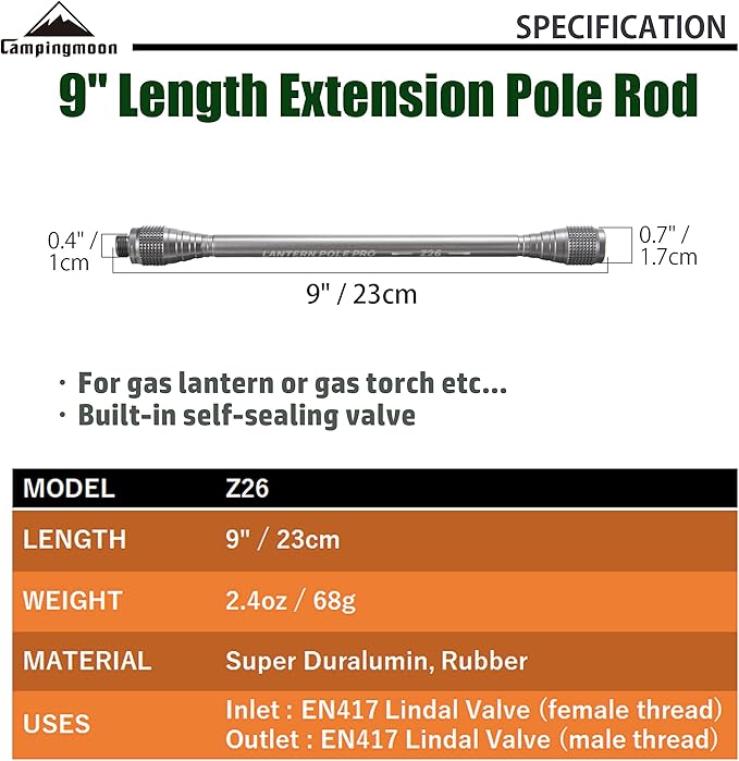 CAMPINGMOON 4.7-inch/9-inch Length Extension Pole Rod for Camping Lantern