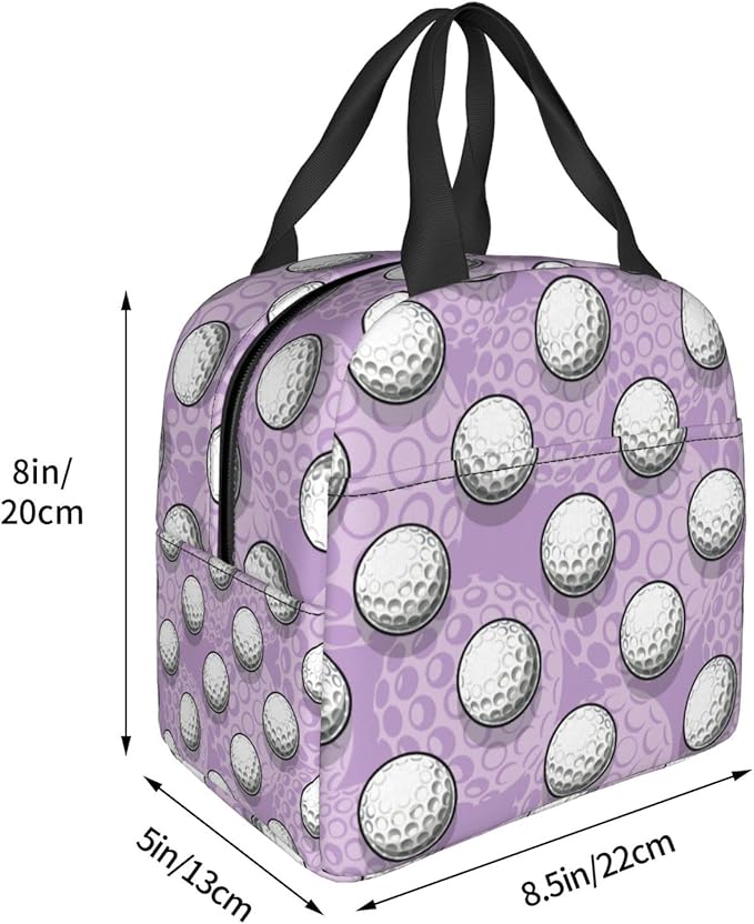 VOOHDDY Golf Ball Cute Purple Insulated Lunch Bag For Men Women Reusable Lunch Box Container Waterproof Portable Cooler Thermal Tote Bag For Work Office Picnic Beach Travel