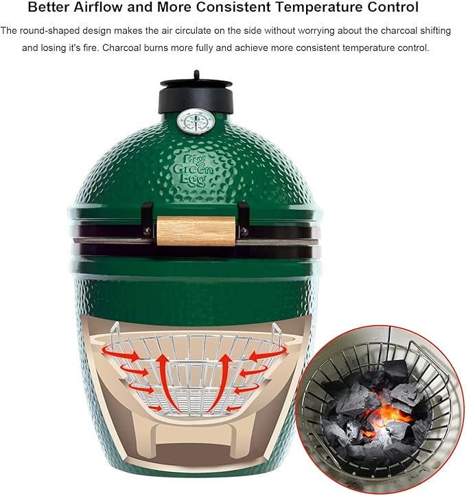 onlyfire Medium Charcoal Ash Basket Fits Big Green Egg, Stainless Steel Charcoal Holder with Handles, Grilling Accessories for Better Airflow