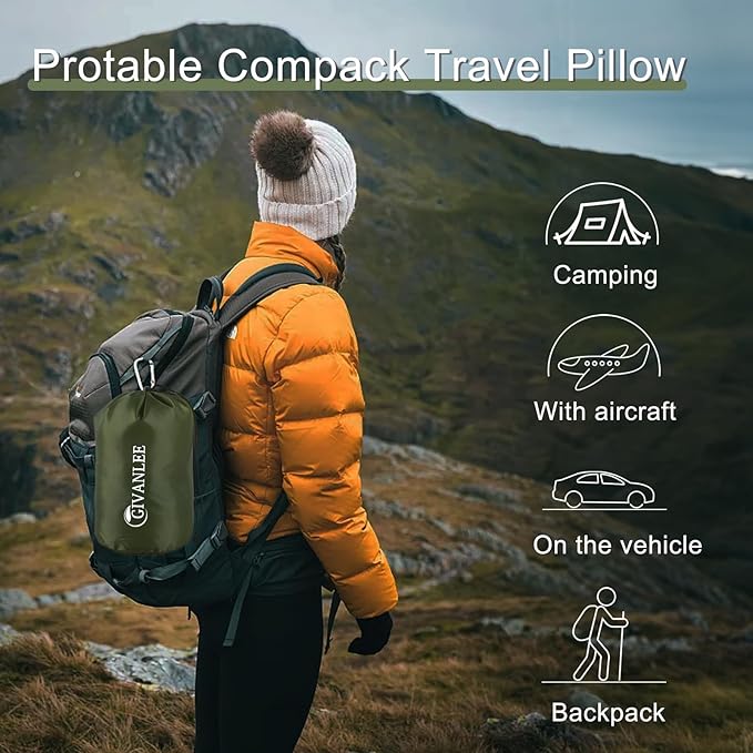 Camping Pillow for Sleeping 2 Pack,Small Travel Pillow,Shredded Memory Foam Pillow Packable with Storage Bag,Soft Cover,Portable Small Pillow for Camp Backpacking Hiking Gear&Accessories