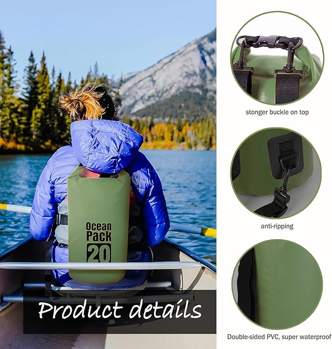 Floating Waterproof Dry Bag Backpack 5L/10L/20L, Roll Top Bag for Kayaking, Rafting, Boating, Swimming, Camping, Hiking, Beach, Fishing, Waterproof Beach Bag. (Forest green, 10L)