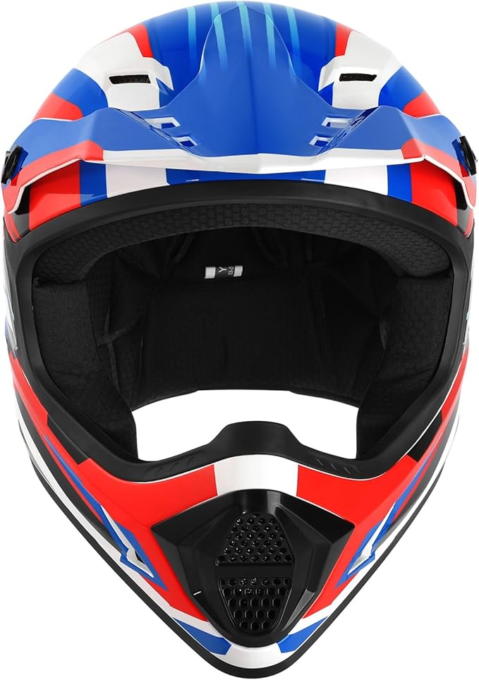 TCT-MOTORPARTS DOT Youth Kids Motocross ATV Full Face Helmets for Offroad Street Dirt Bike Go-Kart BMX MX Blue Large