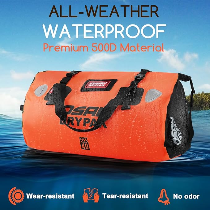 Waterproof Duffel Bag - Motorcycle Dry Bag Tail Bag with Large Storage Space, Waterproof Luggage Duffle Bags with Outer Mesh Zipper Pocket for Camping, Kayaking, Fishing & Traveling