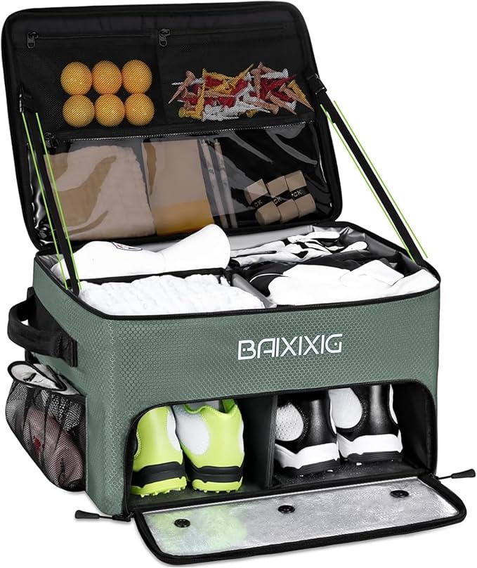 Golf Trunk Organizer, 2 Layer Waterproof Car Golf Locker with Separate Ventilated Compartment for 2 Pair Shoes, Golf Trunk Storage for Golf Accessories, Golf Gifts for Men