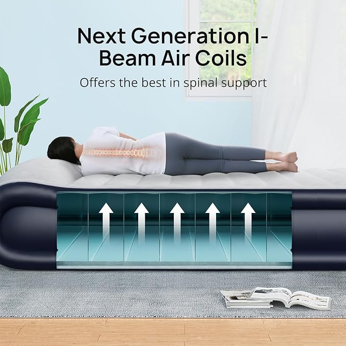 Air Mattress Queen with Built-in Pump & Raised Pillow, 17" Raised Comfort Inflatable Mattress, 3 Min Fast Self-Inflation/Deflation Blow Up Mattress with Storage Bag, Strong Support Air Bed for Home