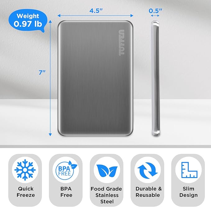 Ice Packs for Lunch Boxes, Stainless Steel Cooling Pack for Cooler, Quick Freeze Long-Lasting Reusable Ice Pack, Multi Use Cooler Accessories for Hiking, Camping and Fishing(2 Packs)