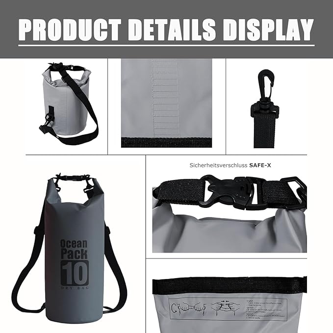 Floating Waterproof Dry Bag Backpack 5L/10L/20L, Roll Top Bag for Kayaking, Rafting, Boating, Swimming, Camping, Hiking, Beach, Fishing, Waterproof Beach Bag. (Gray, 5L)