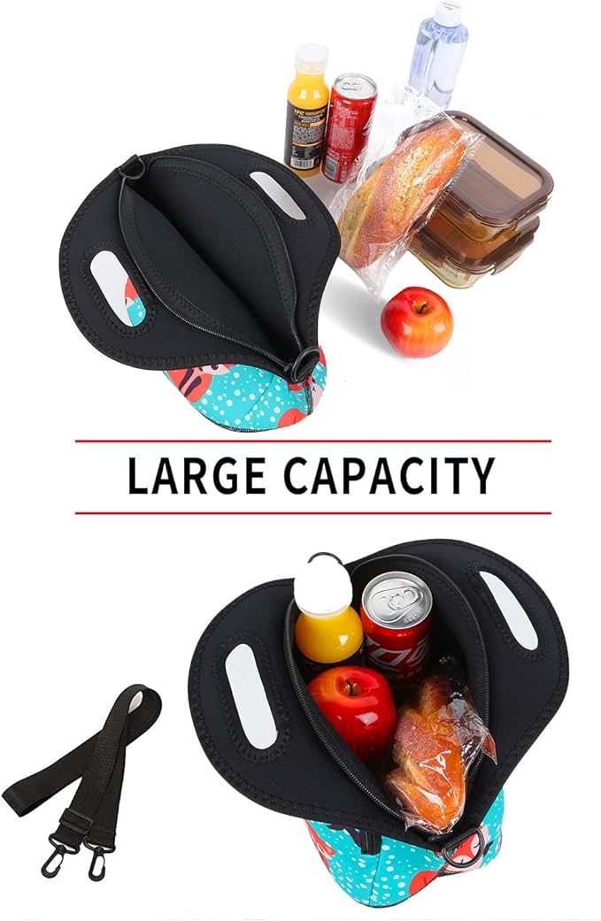 Violet Mist Neoprene Lunch Bag, Snow Fox, Unisex, Meal Holder, 12.6"L x 11.8"H x 6.14"W, Adjustable Shoulder Strap, Easy to Clean, BPA-Free, Eco-Friendly