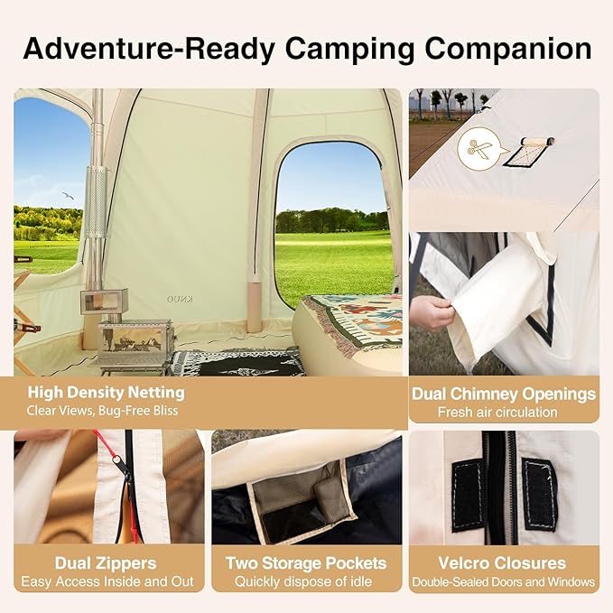 2025 Upgraded 100% Waterproof Inflatable Camping Tent, Large Blow-Up Air Tent, No Assembly Needed Luxury Glamping House, Oxford Fabric