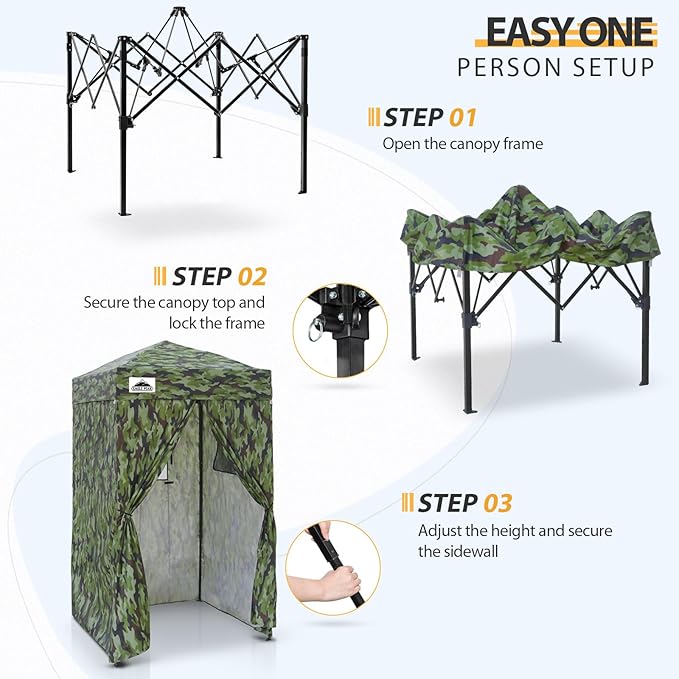 EAGLE PEAK Flex Ultra Compact 4x4 Pop-up Canopy, Sun Shelter, Changing Room, Portable Privacy Canopy Cabana for Pool, Fashion Photoshoots, or Camping, 4x4 ft, Camo