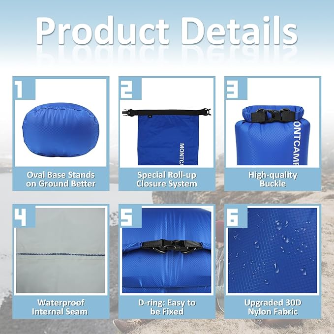 30D Nylon Waterproof Dry Bag-Extra Large Waterproof Storage Sack with Roll Top Closure-Suitable for Long Hiking, Camping, Kayaking and Beach-Float on Water(35L/Turquoise blue)