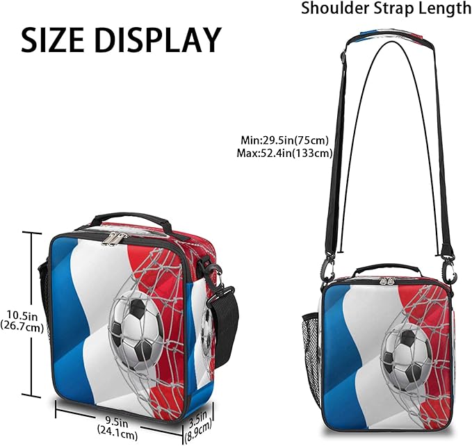 Pardick Soccer Insulated Lunch Bag for Boys Kids Sport Football Lunch Box French Flag Tote Bag Reusable Lunch Cooler Containers for School Picnic Work Travel Outdoor