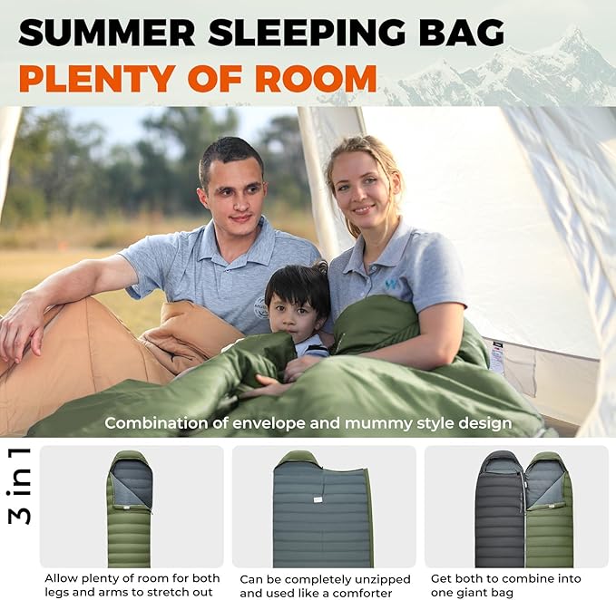 KingCamp Down Sleeping Bag for Adults, 600 FP Cold Weather 3-4 Season Sleeping Bag, Ultralight & Compact with Compression Sack for Backpacking, Camping, Hiking